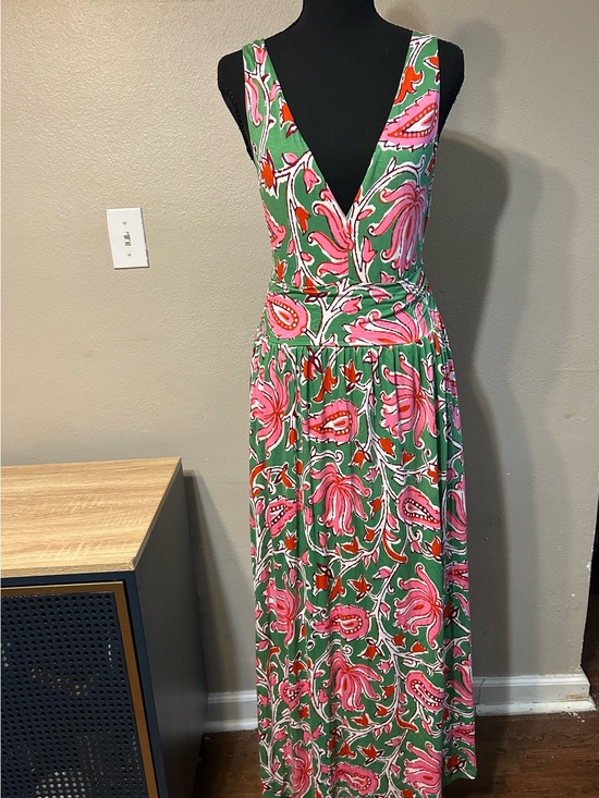 Boden Dresses & Skirts - Boden Womens 6R Green Pink Floral Maxi Dress V Neck Sleeveless Stretch